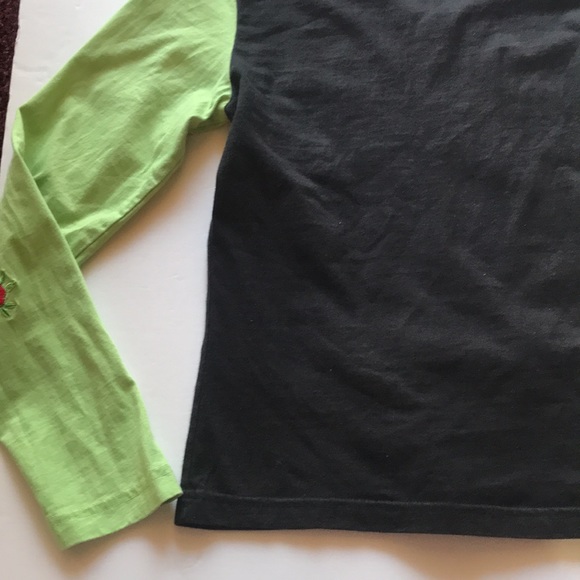 Vintage Y2K Long Sleeve Top Floral Embroidery 2000‘s Neon Green Black Floral Hot - Picture 10 of 13